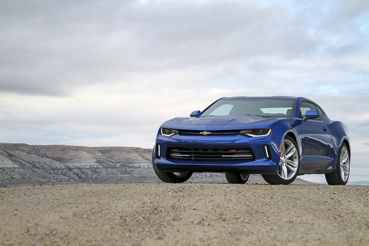 As part of the Chevrolet Find New Roads Trip, invited guests accumulated 171,252 miles driving 2016 Camaros to all 48 contiguous States. This Hyper Blue Metallic Camaro LT was photographed outside Rock Springs, Wyoming. Barry Kluczyk / Chevrolet.